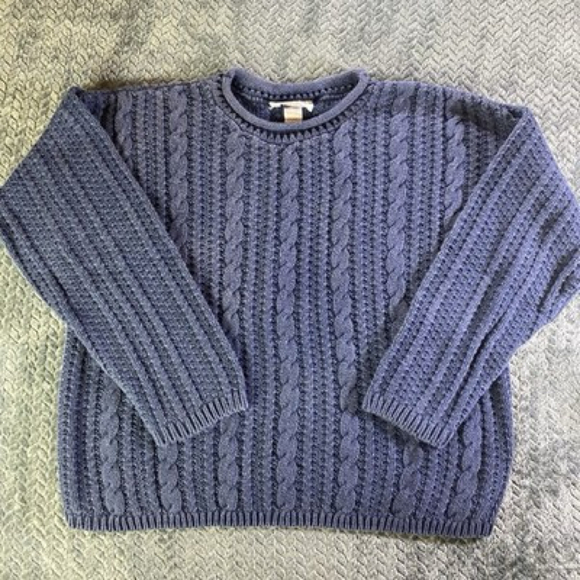 Forever Sweater Woman’s XL Blue Cable Knit Roll Collar Cotton Classic - Picture 1 of 8
